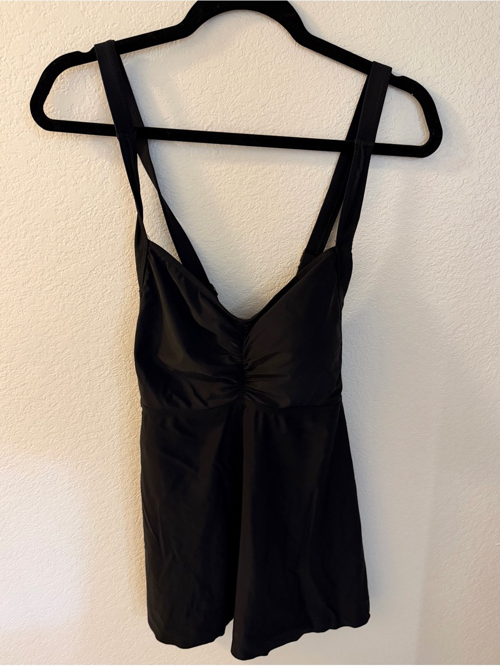 Black V-Neck Tankini Top with Ruched Bust and Swim Shorts